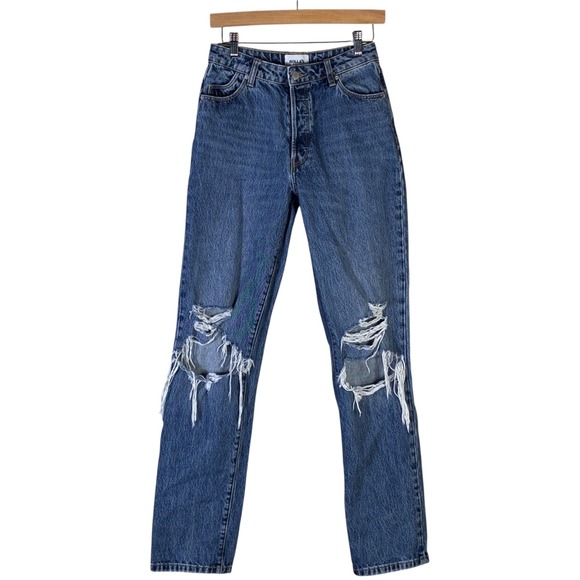 Rollas Classic Straight High Rise Distressed Jeans Organic Cotton Size 8 - Picture 2 of 7